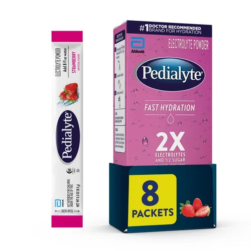 Miniatura 11 de Pedialyte Paquetes de polvo de electrolitos de hidratación rápida, fresa, bebida de hidratación, 24 paquetes de polvo de una sola porción