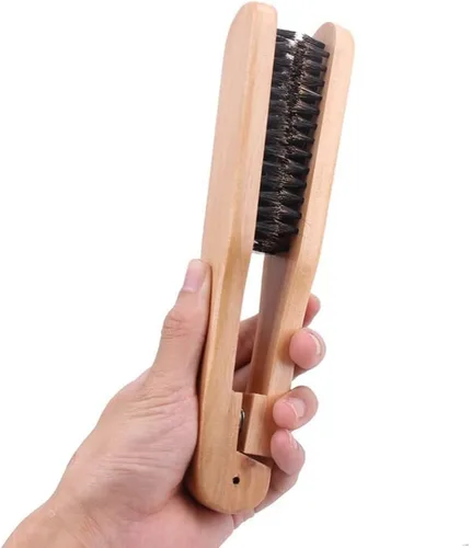 Miniatura 3 de EXCEART Cepillo alisador de cabello de 8.66 pulgadas, peine de hierro plano de madera, diseño en forma de V, herramienta de peinado antiestático