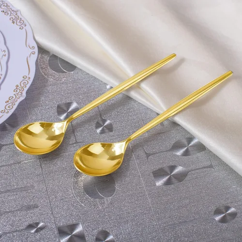 Miniatura 3 de U-QE 180 cucharas de plástico doradas, cucharas desechables de plástico resistente, cucharas de plástico pesadas, cubiertos de plástico dorado