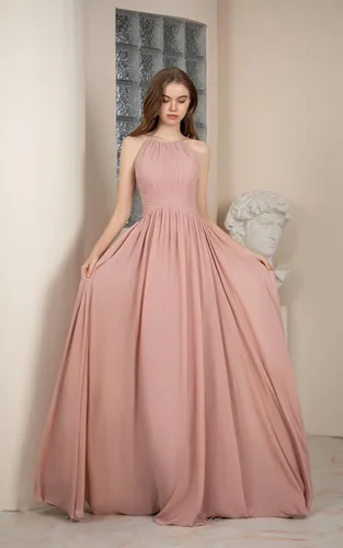 Miniatura 3 de Huaxiafan Vestidos de dama de honor sin mangas, tirantes delgados, plisados, vestido de noche formal, cuello halter, vestido de graduación