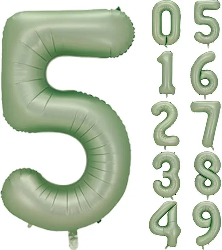 Miniatura 7 de Globos de números verde salvia para decoración de fiesta de cumpleaños de 40 pulgadas, globo grande del número 0