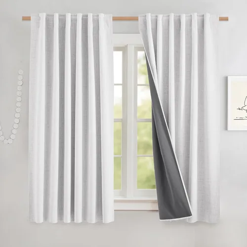 Miniatura 95 de NICETOWN Cortinas 100% opacas de 63 pulgadas de largo, 2 paneles de cortinas cortas con aislamiento térmico con forro para dormitorio, cortinas