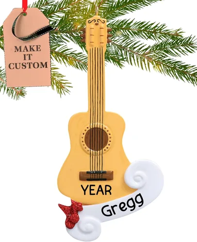 Miniatura 10 de Adorno de guitarra personalizado 2026 Adornos musicales de Navidad grabados con láser para árbol Regalo de recuerdo rosa personalizado