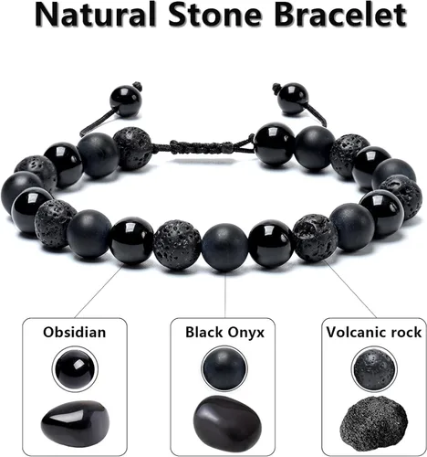 Miniatura 19 de SAMXY Triple Protection Bracelet, 8mm Healing Crystal Bead Bracelet, 3pcs Blue Red Tiger's Eye Obsidian Hematite Bracelet Women Men
