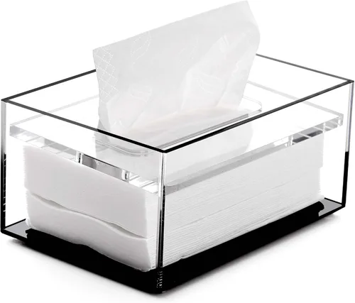 Miniatura 11 de SANRUI Caja de pañuelos faciales de acrílico transparente con tapa superior de 0.315 in, organizador rectangular para dispensadores de servilletas