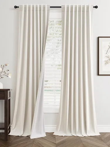 Miniatura 30 de Cortinas Opacas de Lino Beige Blanco de 84 Pulgadas de Largo, Juego de 2 Paneles para Sala de Estar y Dormitorio, Térmicas con Reducción de Ruido