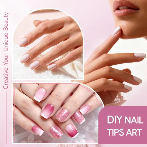 Miniatura 2 de Buqikma 500 puntas de uñas cortas para uñas acrílicas, puntas artificiales cortas transparentes para manicura con caja (caja rosa con puntas)