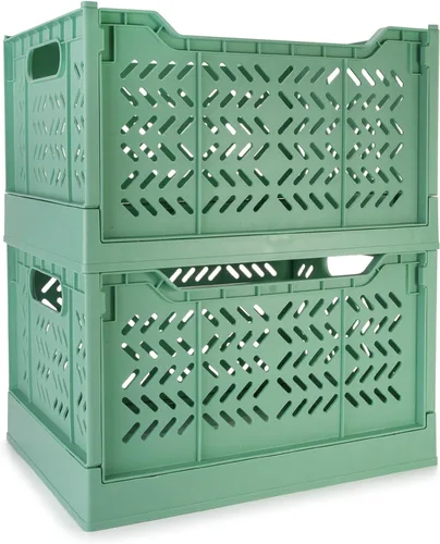 Domiella Paquete de 2 Cajas para Almacenamiento, Cajas de Almacenamiento de Plástico Apilables, Caja Plegable para Oficina Hogar Cocina Dormitorio