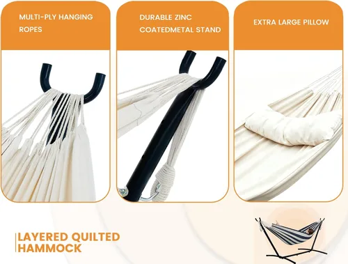 Miniatura 7 de Lazy Daze Hammocks Hamaca doble con soporte de acero de 9 pies que ahorra espacio, incluye funda de transporte portátil, capacidad de 450 libras