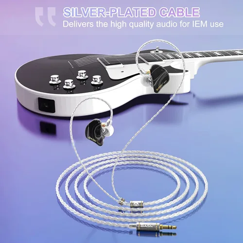 Miniatura 3 de BASN Auriculares intraurales de tres conductores para músicos, auriculares con aislamiento de ruido con estuche IEM y 2 cables desmontables