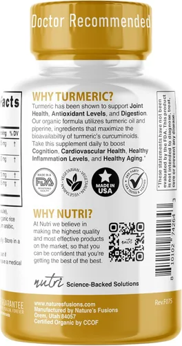 Miniatura 3 de Nutri Suplemento orgánico de curcumina de cúrcuma de 1425 mg – 40 veces más biodisponible – 95% curcuminoides puros – con pimienta negra, jengibre
