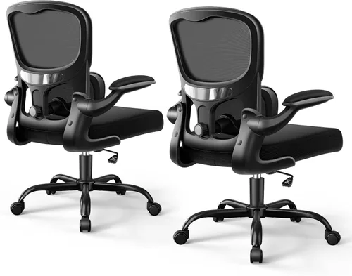 Miniatura 24 de ALLGOD Silla de oficina ergonómica, silla de escritorio ergonómica de malla transpirable con soporte lumbar ajustable, reposabrazos abatibles
