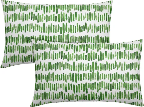 Miniatura 17 de Juego de 2 fundas de almohada de rayas negras para exteriores, 16 x 16 pulgadas, diseño geométrico de rayas abstractas, algodón y lino, cuadradas