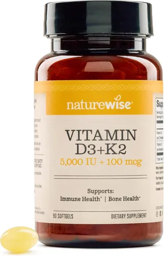 Miniatura 16 de NatureWise Vitamina D3 5000IU + K2 (MK7) 100mcg con aceite de coco orgánico extra virgen – Apoya la absorción de calcio, salud ósea e inmune – Sin