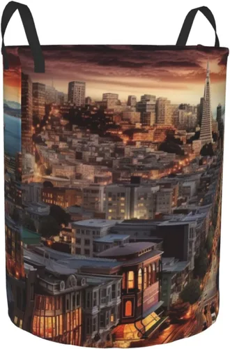 Miniatura 2 de Cesta circular con estampado de San Francisco, impermeable, cesta organizadora de lavandería, con asas, para ropa, juguetes, pequeña