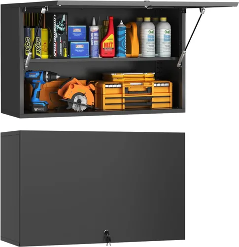 Miniatura 8 de Polup Armario de pared con puertas, gabinete de almacenamiento de metal para almacenamiento de cocina, gabinete superior pequeño, para comedor, sala