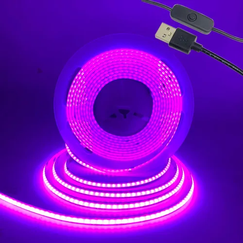 Tira de luz LED UV 5V 395-405nm SMD2835 Tira de luz LED negra Tira de diodos LED Cinta de cinta púrpura Lámpara USB con interruptor para Navidad,