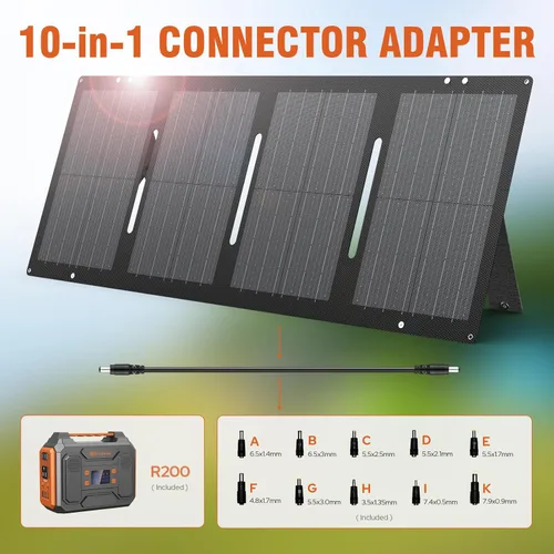 Miniatura 8 de Generador Solar Portátil, Estación de Energía Portátil de 300W con Panel Solar Plegable de 60W, Paquete de Batería de Onda Sinusoidal Pura de 110V