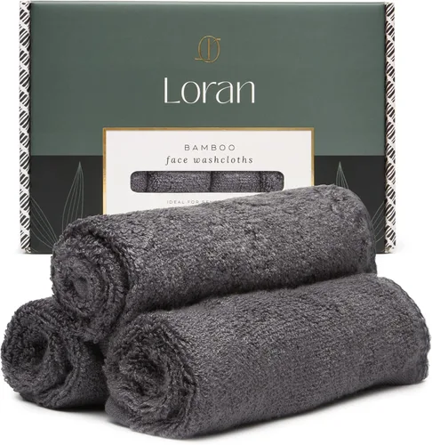 Loran - Juego de paños de toalla (carbón gris, 6 unidades, paños faciales suaves de 10.0 x 10.0 in, 100% viscosa derivada de bambú, sensación tipo
