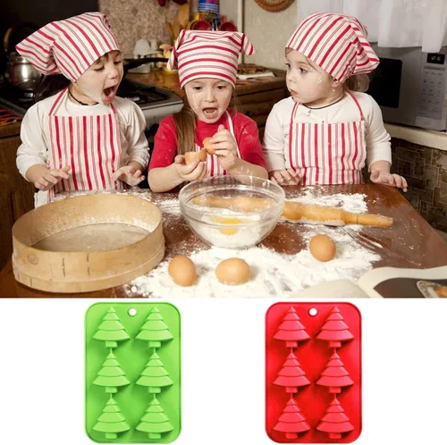 Miniatura 3 de AnyDesign Moldes de silicona de Navidad rojo y verde, molde de chocolate para árbol de Navidad, molde antiadherente para hornear fondant de Navidad