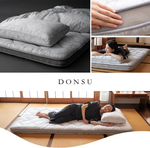 Miniatura 7 de EMOOR Colchón de futón acolchado japonés DONSU Queen gris claro, patrón tradicional plegable piso cama de invitados Tatami