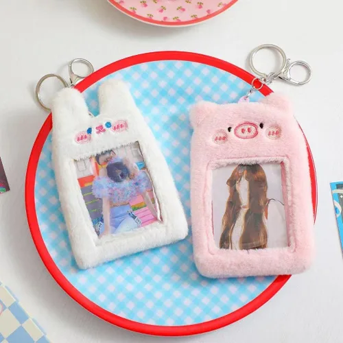 Miniatura 2 de Lindo oso de cerdo de peluche Kpop para tarjeta fotográfica, estuche de pase, funda de tarjeta de identificación, bolsa colgante llavero peludo