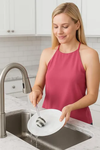 Miniatura 6 de Cepillo de esponja de vidrio con mango – Cepillo de limpieza de cocina de 11.5 pulgadas para vasos, botellas, platos y jarrones – Esponja suave