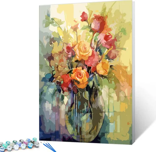 Miniatura 21 de Tucocoo Kits de pintura floral de amapola por números con pinceles y pigmento acrílico sobre lienzo para adultos, hermosos jarrones, flores, Obras