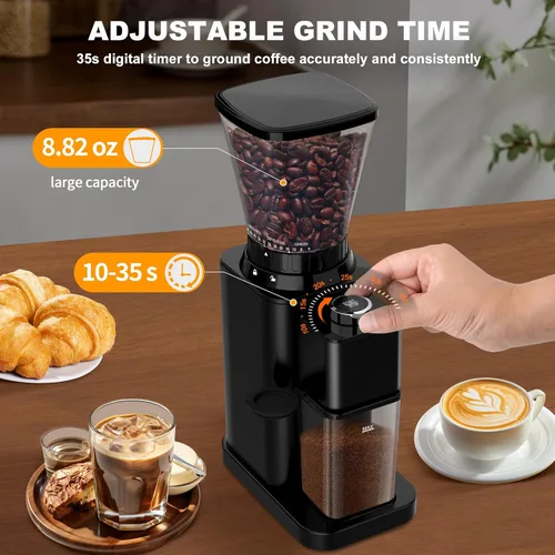 Miniatura 4 de Molinillo de Café Eléctrico con Rebaba Cónica para Espresso, Molinillo de Granos de Café para Uso Doméstico Mejorado con 48 Configuraciones