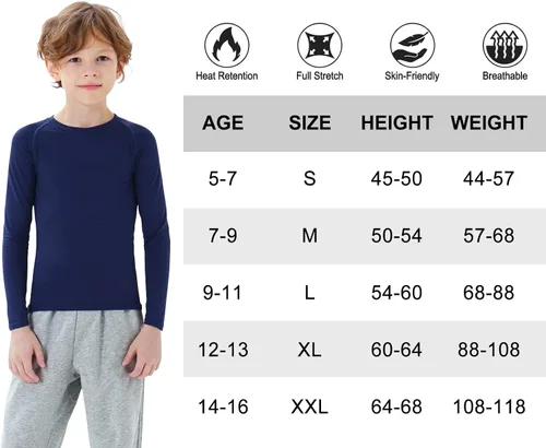 Miniatura 6 de MRIGNT 2 Pack Youth Boys Thermal Compression Shirts Long Sleeve Fleece Baselayer Soccer Baseball Running Base Layer