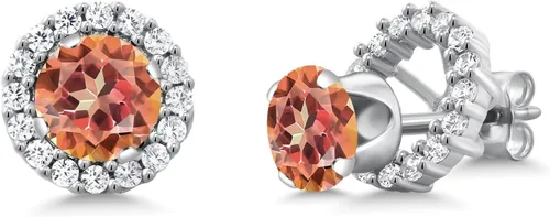 Miniatura 161 de Gem Stone King Aretes redondos de plata de ley 925 de 0.236 in con piedra natal extraíble para mujer
