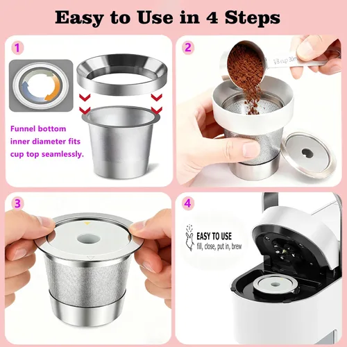 Miniatura 4 de Tazas K reutilizables a prueba de fugas con embudo de llenado de aluminio, cápsulas de café recargables de acero inoxidable 304, filtros universales