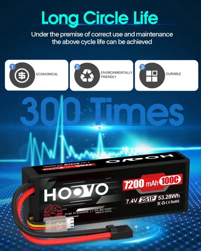 Miniatura 6 de HOOVO 2S Lipo Battery 7.4V 7200mAh 100C RC Lipo Battery Pack Estuche rígido con enchufe TR compatible con camiones RC 1/8 y 1/10 vehículos RC Car