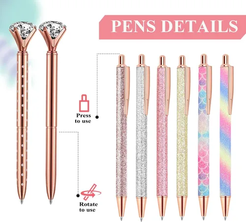 Miniatura 5 de Bolígrafos de regalo para mujer, 8 bolígrafos únicos de metal brillante con tinta negra, suministros de oficina, regalos para Navidad, compromiso