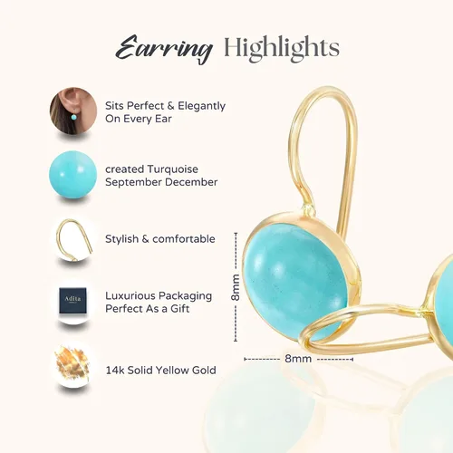 Miniatura 30 de 14k Solid Yellow Gold Gemstone Earrings - Birthstone Earrings - 8mm Dangle Earrings, Dainty Gemstones Earrings, Bridal Handmade Wedding Jewelry Gift