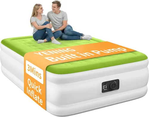 Miniatura 10 de Colchón de aire YENING tamaño queen con bomba incorporada, cama hinchable elevada, colchón hinchable resistente con cama de aire de 18 pulgadas