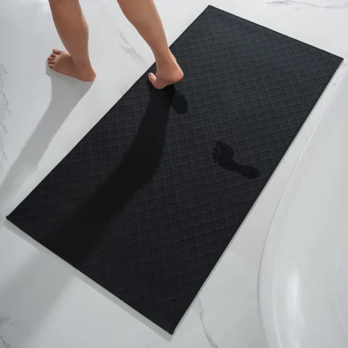 AMOAMI Alfombra de Baño, Alfombra Ultra Delgada para Baño, Alfombras de Baño con Respaldo de Goma Antideslizantes para Baño, Alfombra de Baño Negro