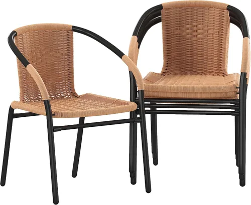Miniatura 19 de Flash Furniture Lila Paquete de 2 Sillas Apilables de Ratán Beige para Restaurante Interior-Exterior