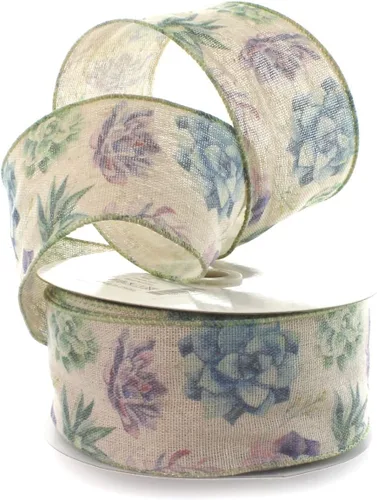 Miniatura 10 de Ribbon Traditions Cinta con alambre de ramitas verdes beige 2 1/2" x 10 yardas