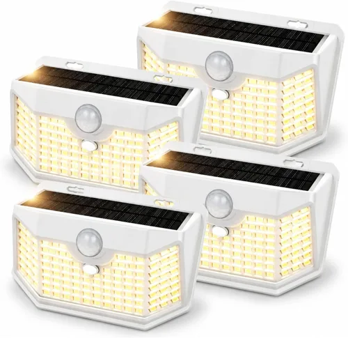 Miniatura 25 de HMCITY 120 luces LED solares para exteriores con sensor de movimiento y 3 modos de iluminación, IP65 impermeables, luces solares de pared anchas