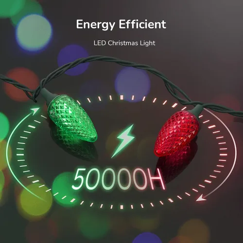 Miniatura 4 de DEWENWILS Luces de Navidad C9 para exteriores, 33.3 pies, 50 luces LED para árbol de Navidad, impermeables, grandes luces de Navidad, extensibles