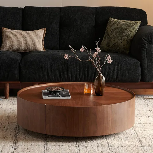 Miniatura 10 de WILLIAMSPACE Mesa auxiliar redonda de 15.7 pulgadas para sala de estar, moderna mesa auxiliar de madera circular de tambor pequeña para espacios