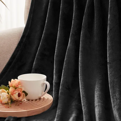 Miniatura 7 de Exclusivo Mezcla Manta de vellón para sofá, cama, súper suave y cálida, para uso en todas las estaciones, acogedora, afelpada, ligera, negro, 50 x