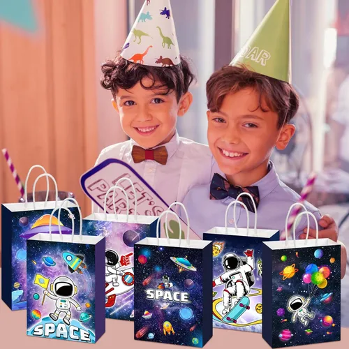 Miniatura 6 de Outus 24 piezas de bolsas de recuerdos de fiesta espacial, bolsas de regalo de galaxia, bolsas de papel para dulces de astronautas, bolsas