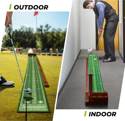 Miniatura 6 de Golfguru Putting Green, tapete de golf de 9.8 pies con pista de retorno de bola automática y espejo de putting, verdes de putting para interiores