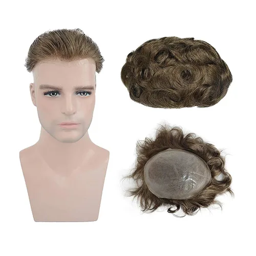 Miniatura 8 de Piezas de cabello humano para hombre, tupé, piel suave y fina con nudo en V de 0.001 in, sistema de reemplazo de cabello de 8 x 10 pulgadas
