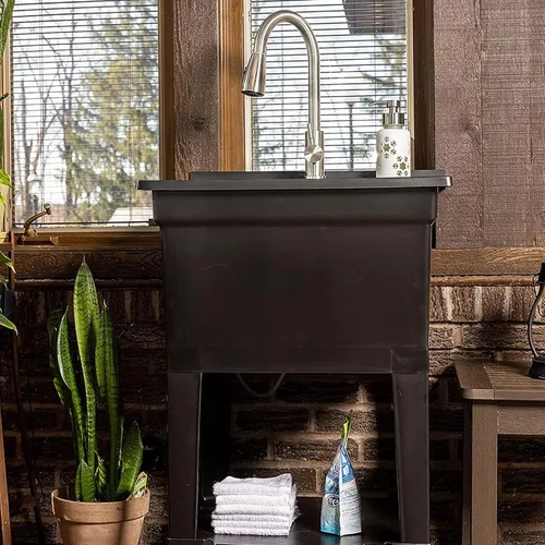 Miniatura 4 de UTILITYSINKS Fregadero Utilitario Independiente con Dren de Conexión Rápida, 24 x 24 Pulgadas, Negro - Fregadero Portátil y Compacto con Grifo