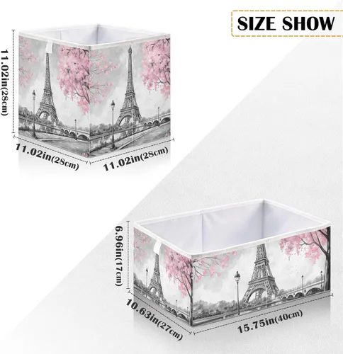 Miniatura 3 de Cesta de almacenamiento plegable de árbol rosa de la Torre Eiffel de 11 x 11 x 11 pulgadas, cubo de almacenamiento para decoración del hogar, cesta