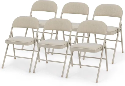 GOFLAME Paquete de 6 sillas plegables, juego de sillas de comedor de tela con asiento acolchado y marco de metal, asiento comercial tapizado para