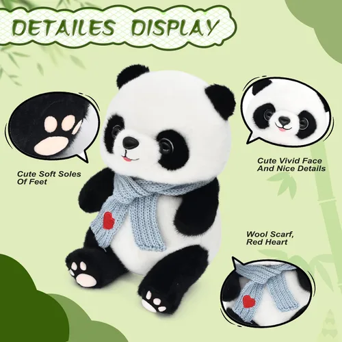 Miniatura 4 de Muñecas de panda de 9.8 pulgadas con bufanda de corazón de amor, juguetes de peluche suaves de animales de peluche, regalos de cumpleaños para Azul